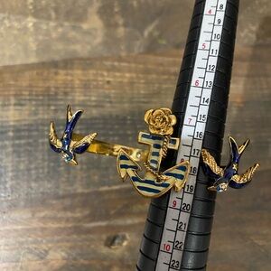 Betsey Johnson Gold and Blue Anchor Ring